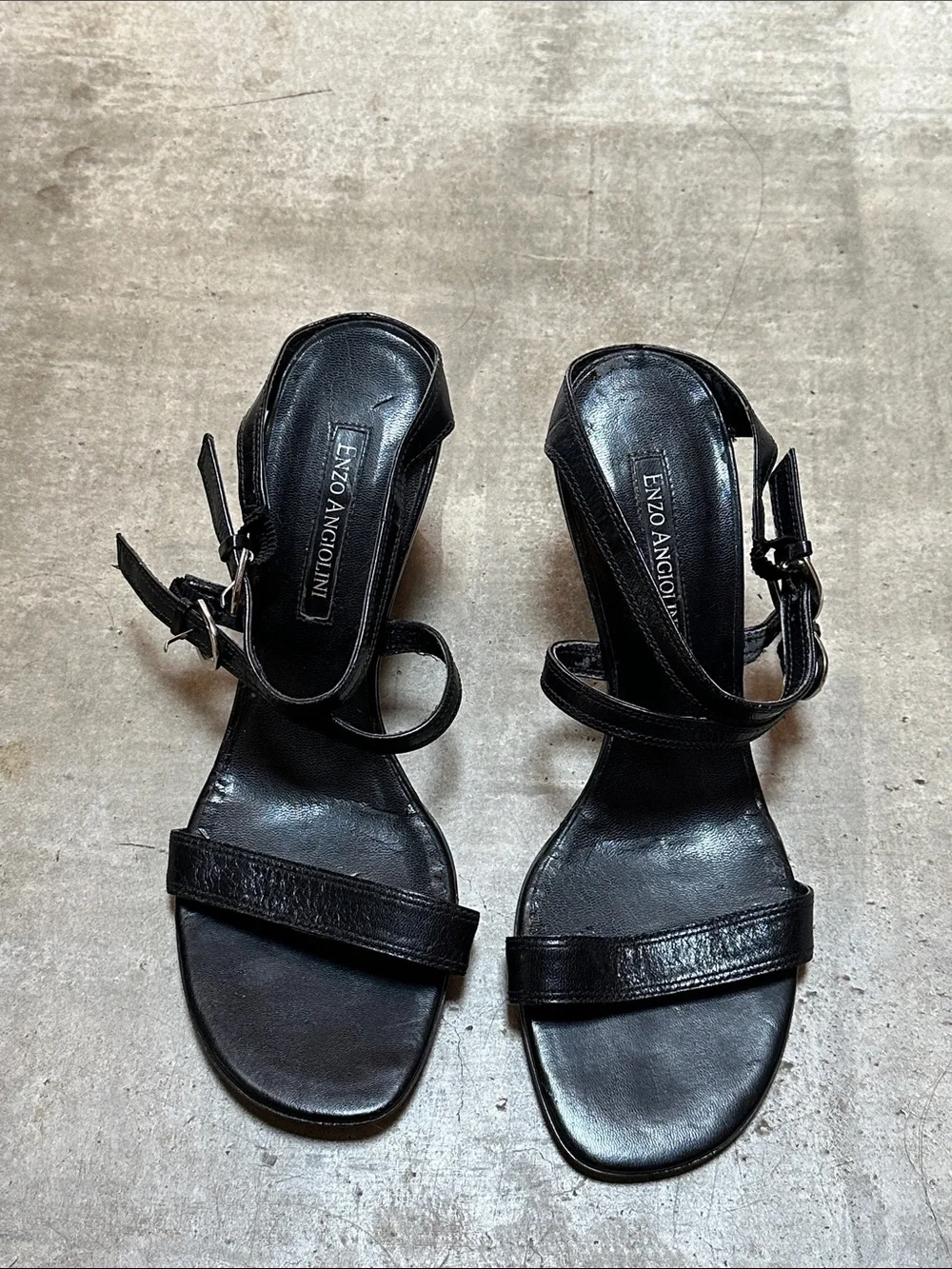 Enzo Angiolini Black Strappy Wedge Sandals